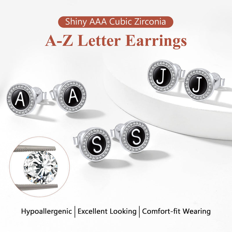 Personalized Black Initial Letter Stud Earrings for