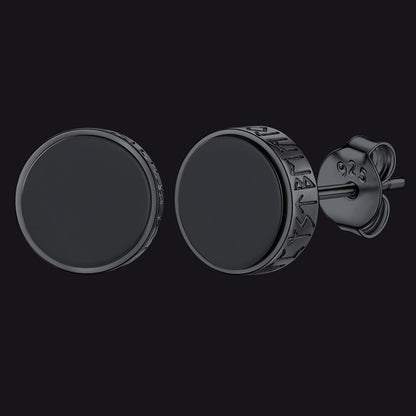 Sterling Silver Viking Runes Black Onyx Stud Earrings for
