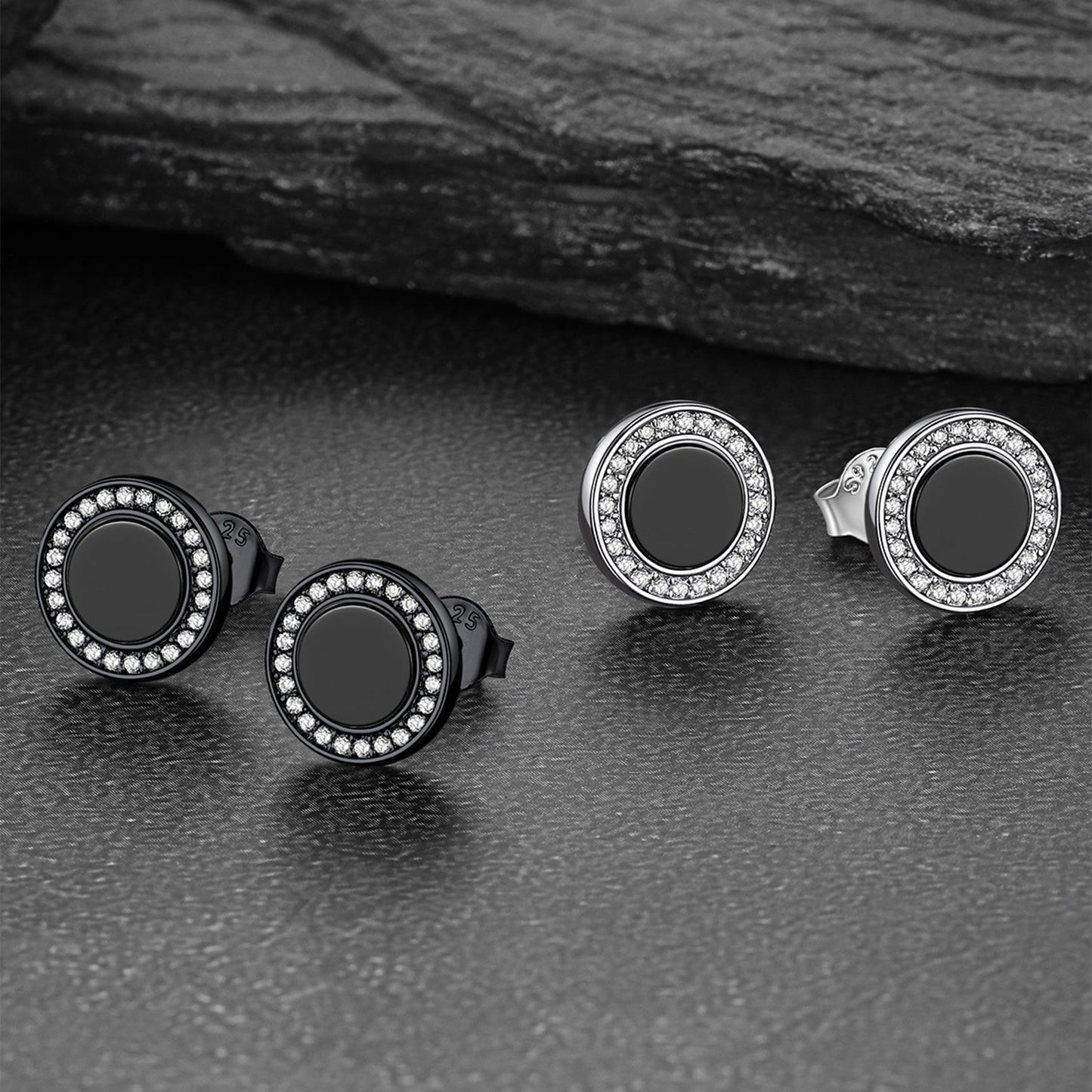 Black Onyx Diamond Stud Earrings for Sterling Silver