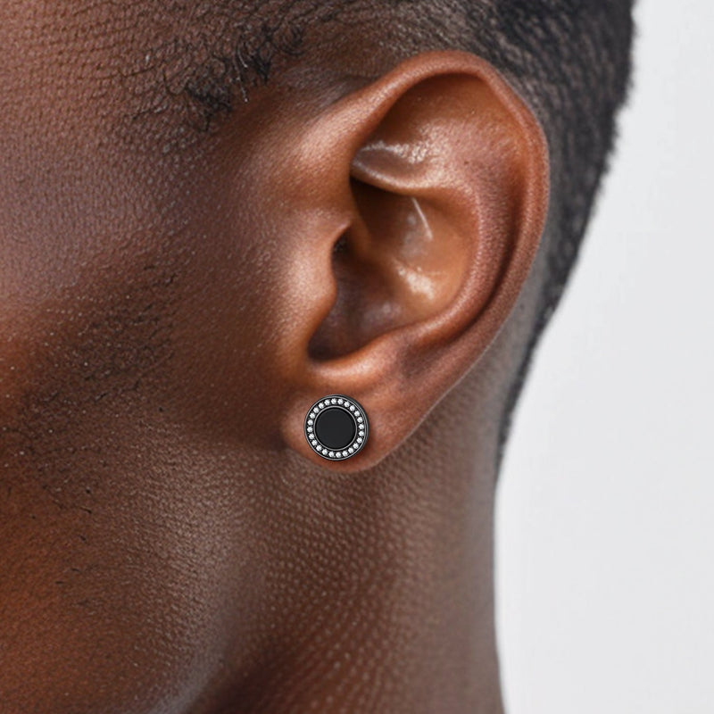 Black Onyx Diamond Stud Earrings for Sterling Silver