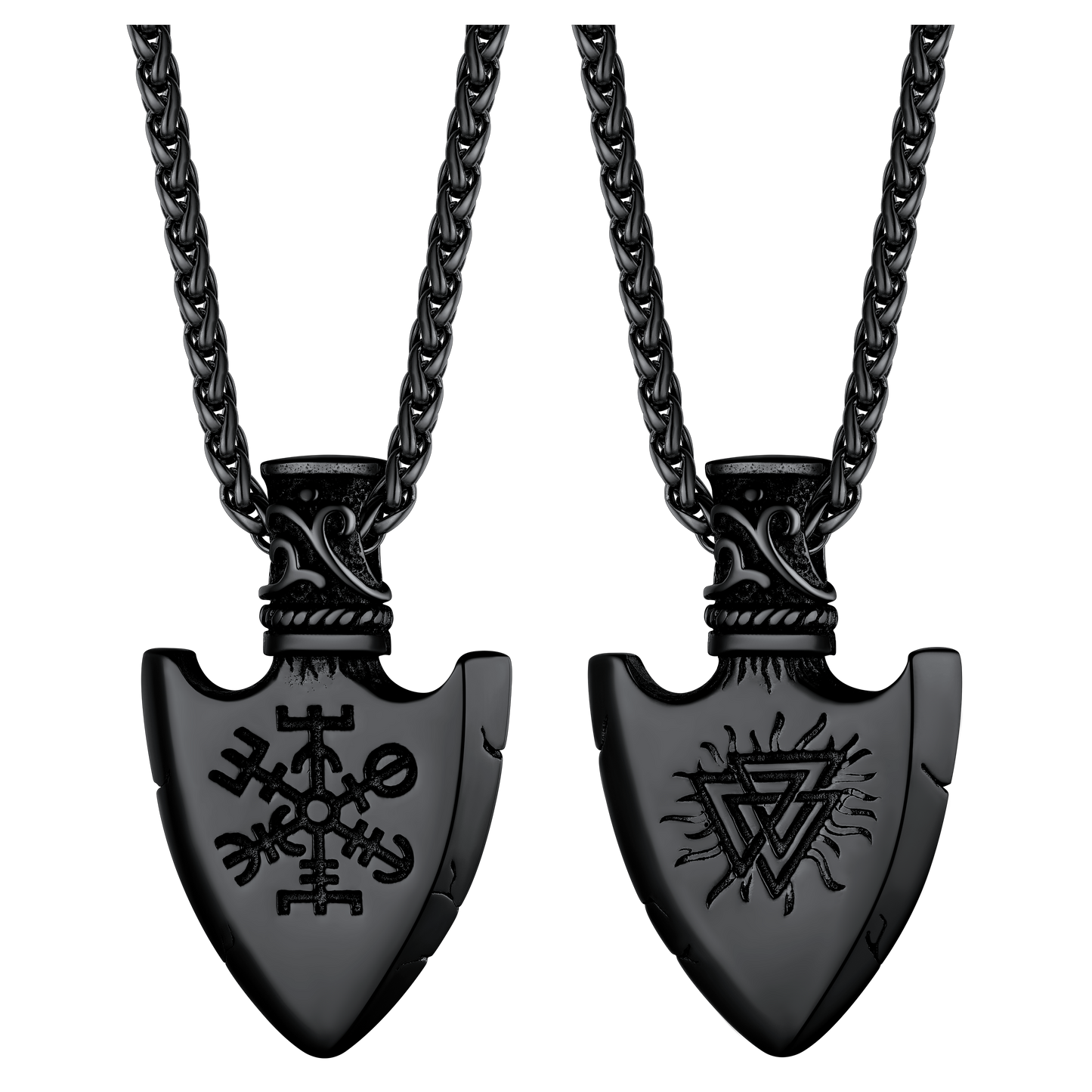 Viking Gungnir Pendant Necklace With Valknut & Compass for