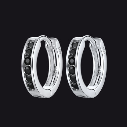 Flash Sterling Silver Black Onyx Huggie Hoop Earrings for