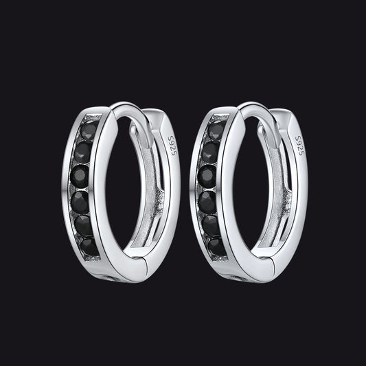 Flash Sterling Silver Black Onyx Huggie Hoop Earrings for
