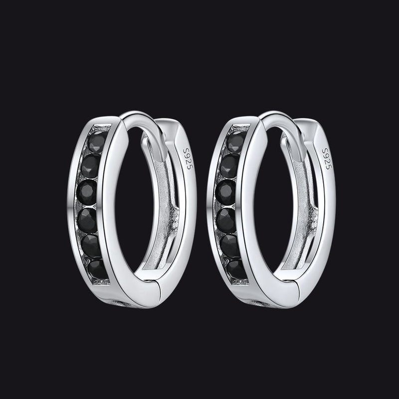 Sterling Silver Black Onyx Huggie Hoop Earrings for