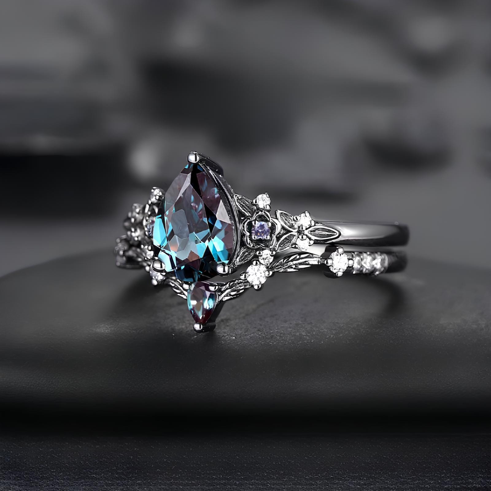 Bloom of the Dark Moon Ring Set