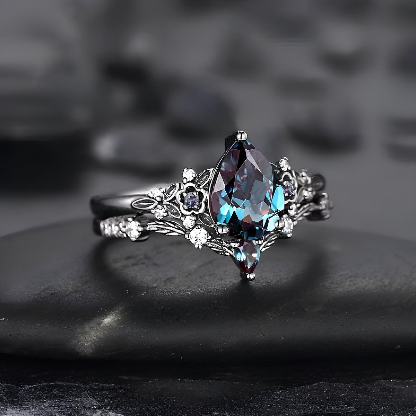 Bloom of the Dark Moon Ring Set