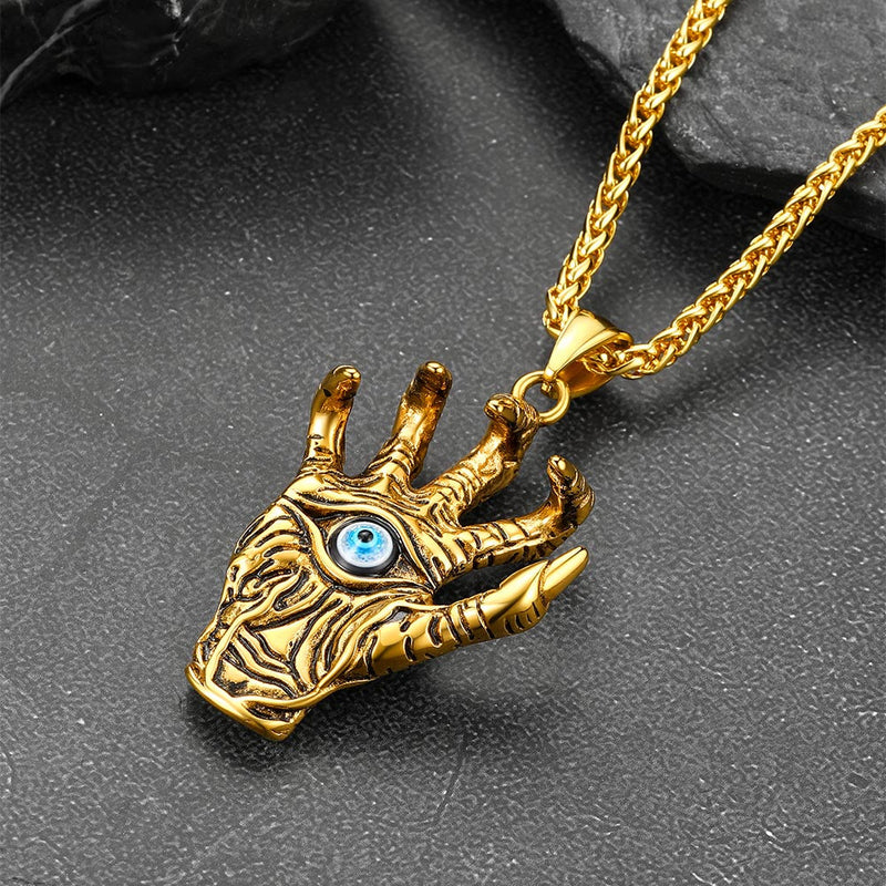 Dragon Claw Blue Evil Eye Pendant Necklace for