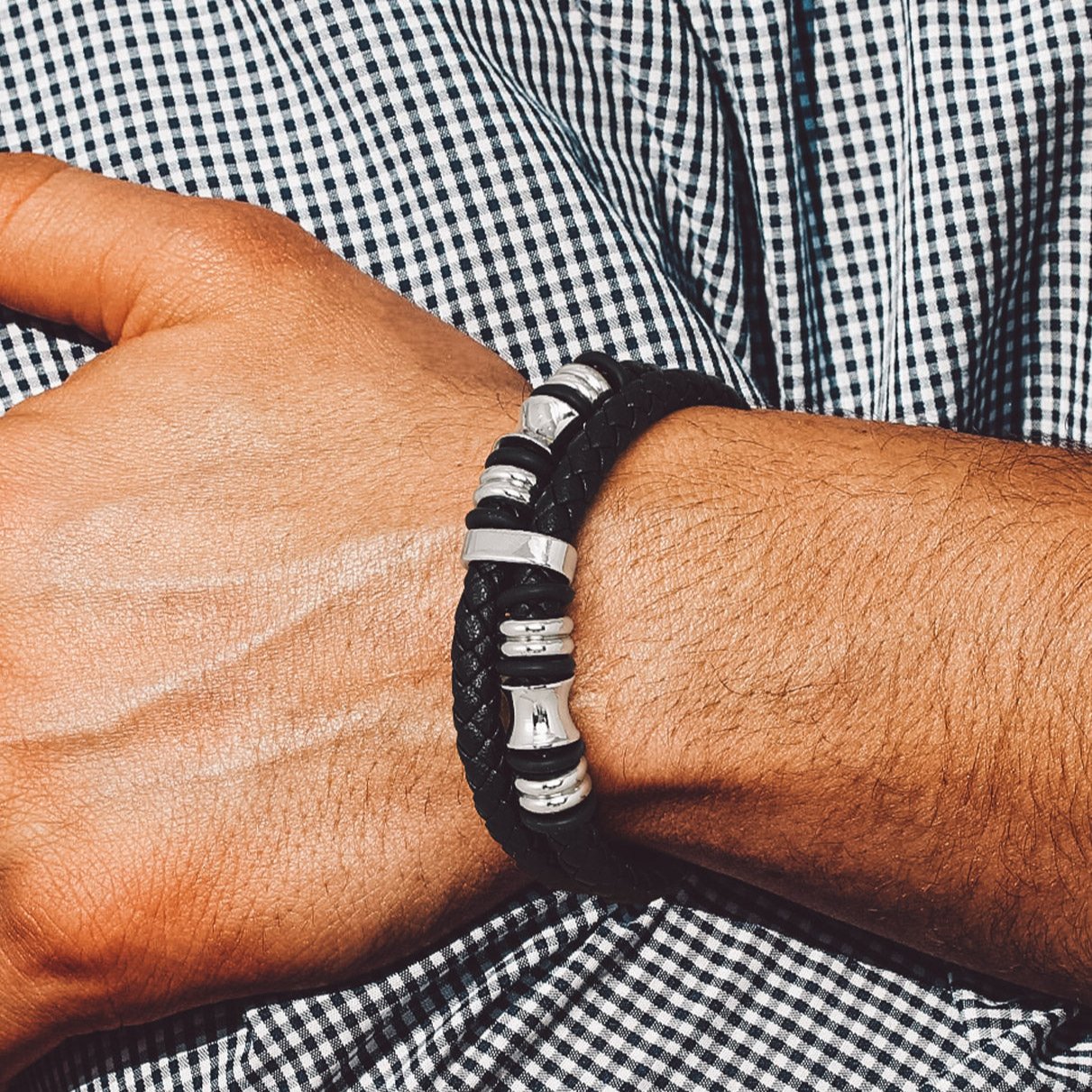 Engraved Braided Leather Bracelet for My Grandson