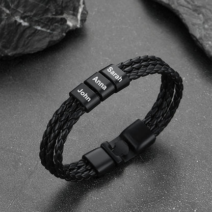 Customized Braided Leather Bracelet With Name Beads for