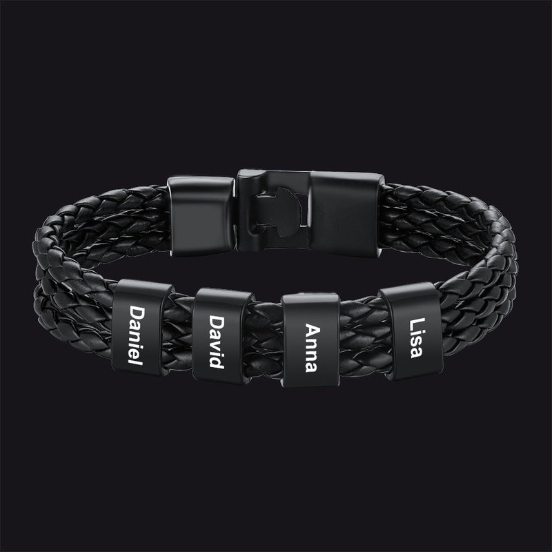 Customized Braided Leather Bracelet With Name Beads for