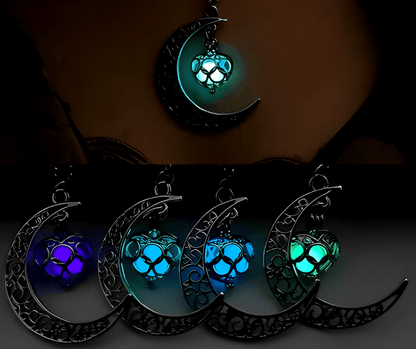 Luminous Crescent Moon and Dragon Necklace