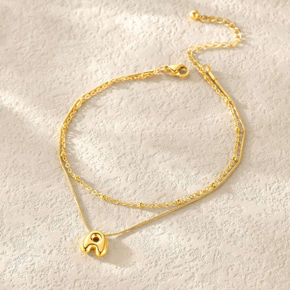 Layered Chain With Beads Bubble Initial Anklets for Mom Gift