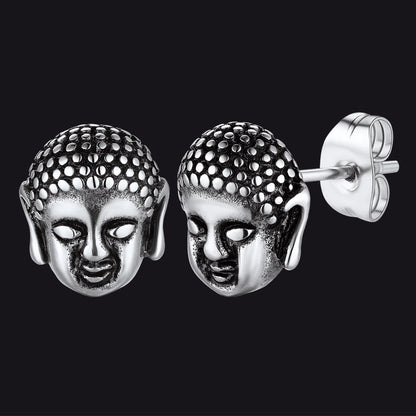 Flash Retro Buddha Head Stud Earrings for