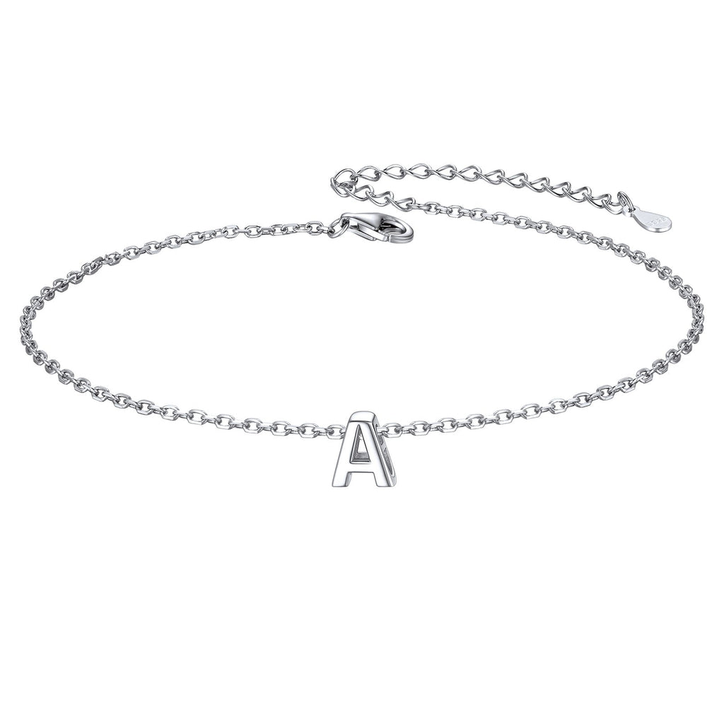 Sterling Silver Initial Cable Chain Ankle Bracelet for