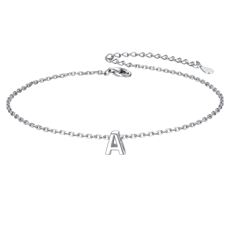 Sterling Silver Initial Cable Chain Ankle Bracelet for