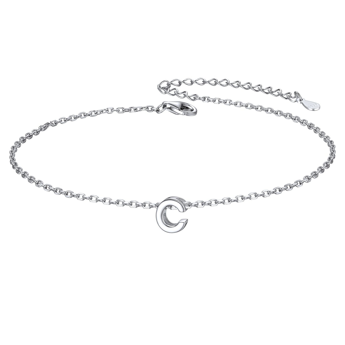 Sterling Silver Initial Cable Chain Ankle Bracelet for