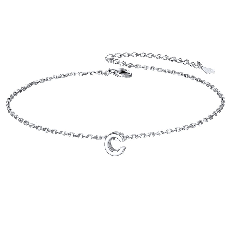 Sterling Silver Initial Cable Chain Ankle Bracelet for