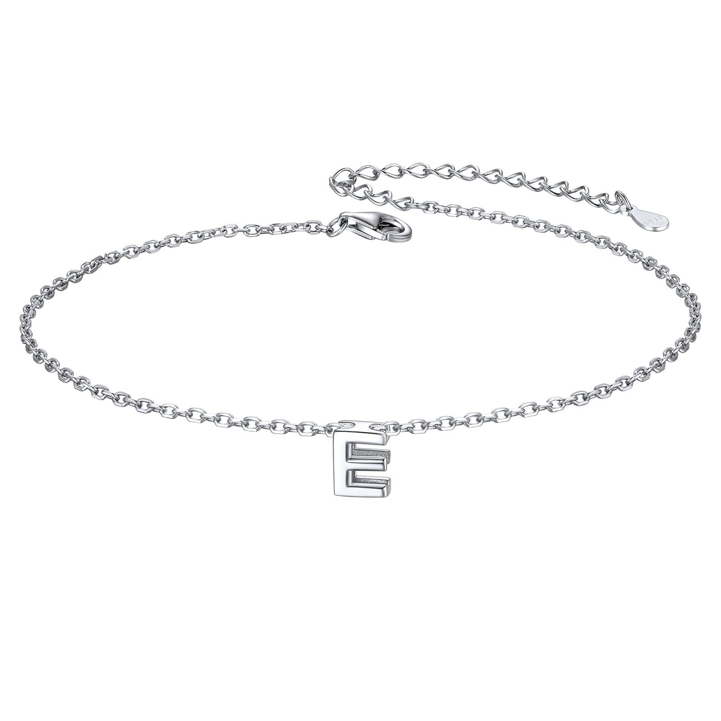 Sterling Silver Initial Cable Chain Ankle Bracelet for
