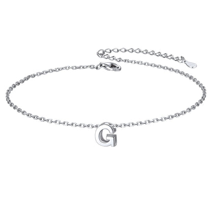 Sterling Silver Initial Cable Chain Ankle Bracelet for