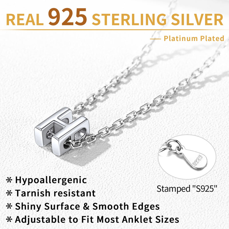 Sterling Silver Initial Cable Chain Ankle Bracelet for