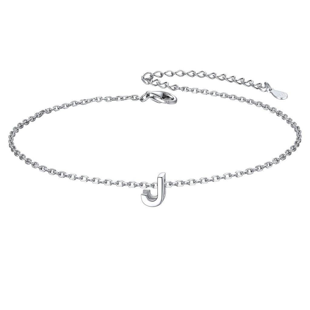 Sterling Silver Initial Cable Chain Ankle Bracelet for