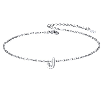 Sterling Silver Initial Cable Chain Ankle Bracelet for