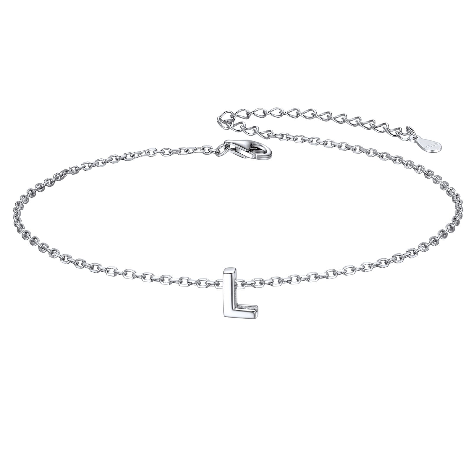 Sterling Silver Initial Cable Chain Ankle Bracelet for