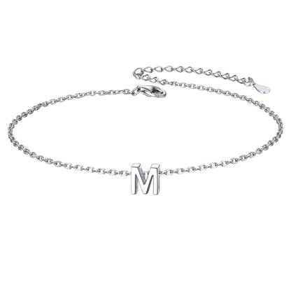 Sterling Silver Initial Cable Chain Ankle Bracelet for