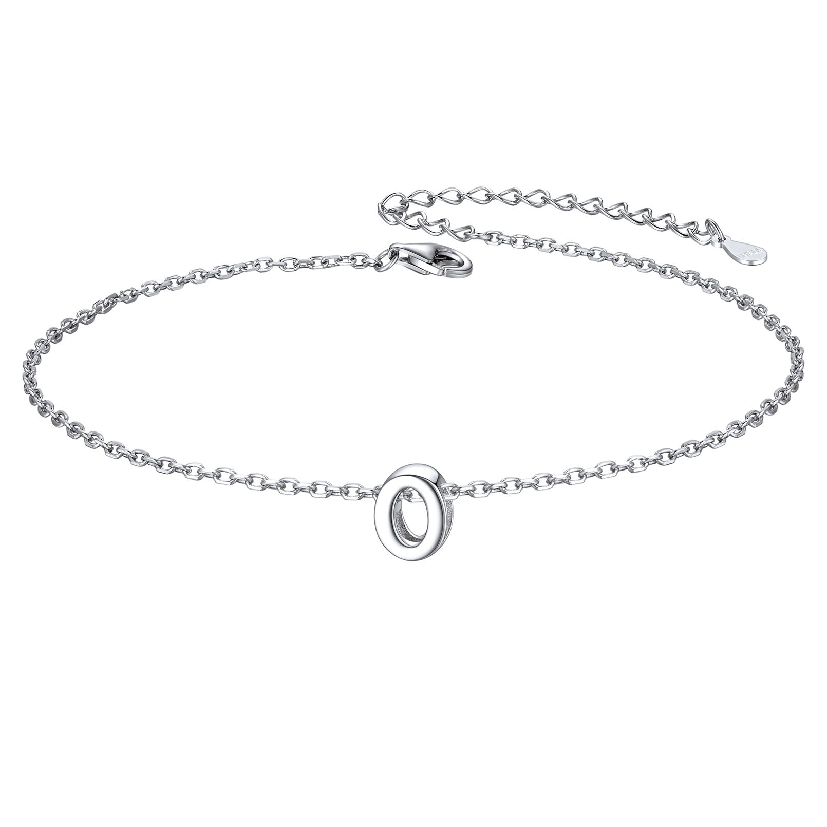 Sterling Silver Initial Cable Chain Ankle Bracelet for