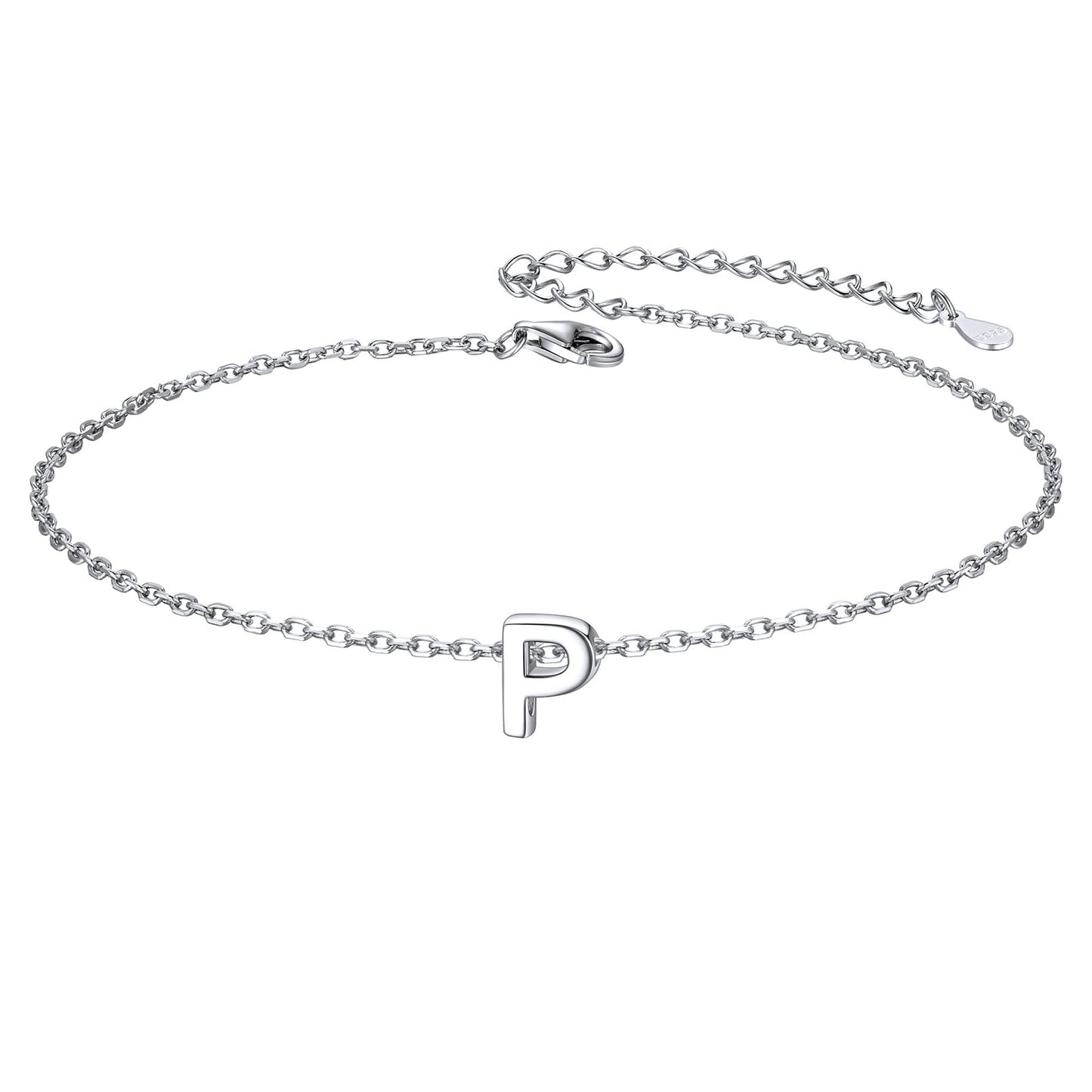 Sterling Silver Initial Cable Chain Ankle Bracelet for