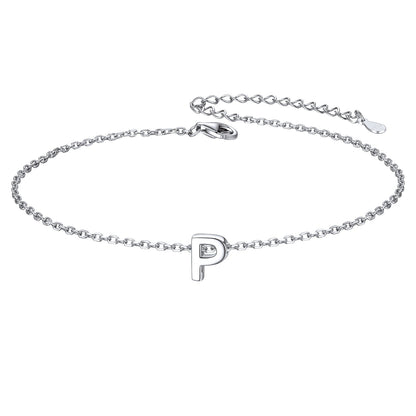 Sterling Silver Initial Cable Chain Ankle Bracelet for