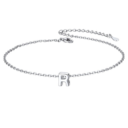 Sterling Silver Initial Cable Chain Ankle Bracelet for