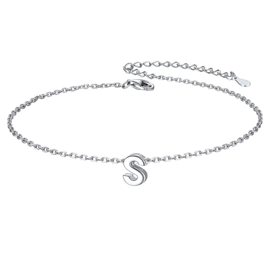 Sterling Silver Initial Cable Chain Ankle Bracelet for