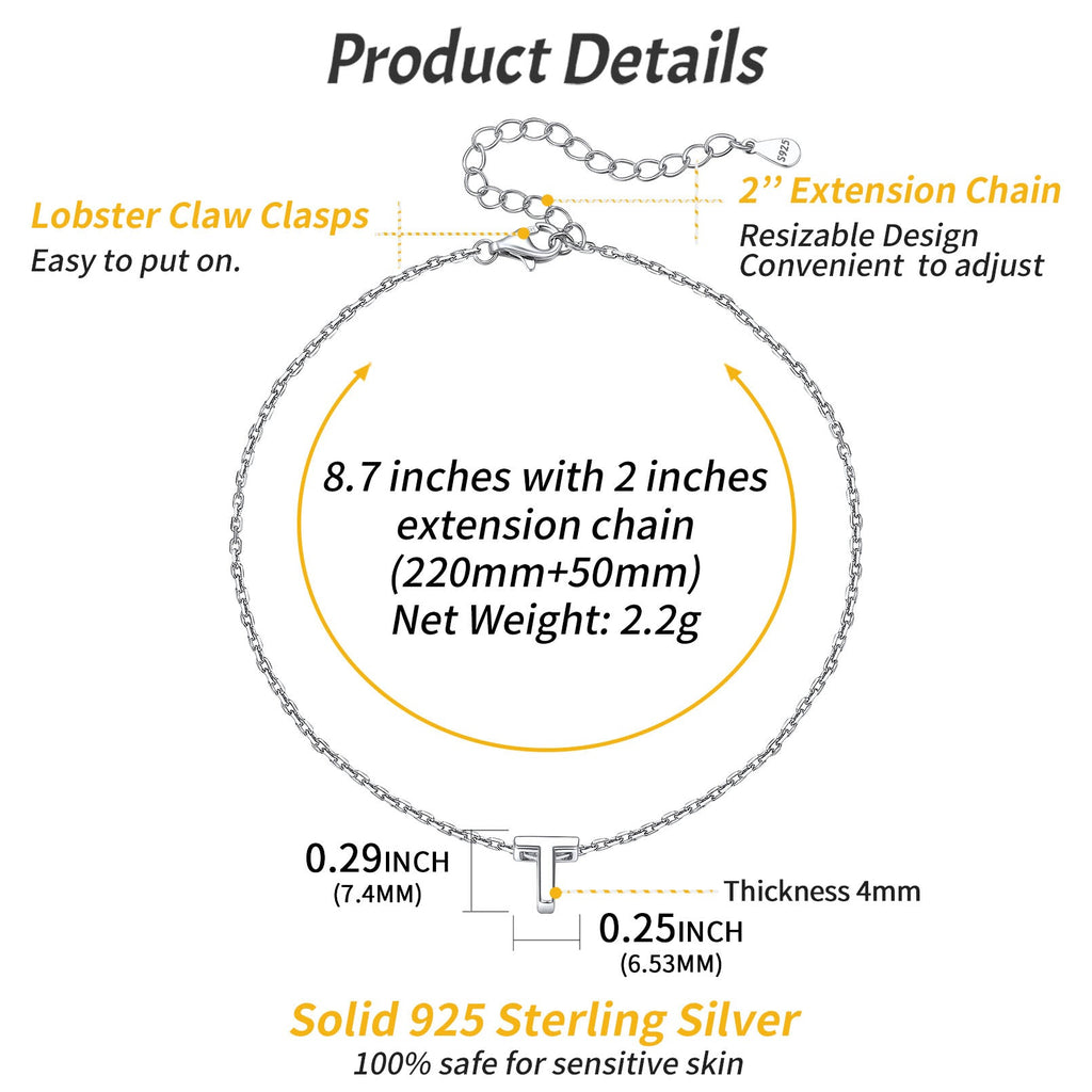 Sterling Silver Initial Cable Chain Ankle Bracelet for