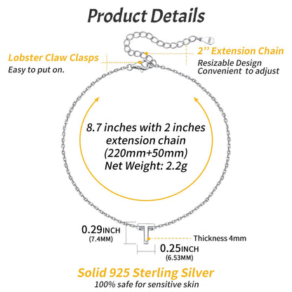 Sterling Silver Initial Cable Chain Ankle Bracelet for