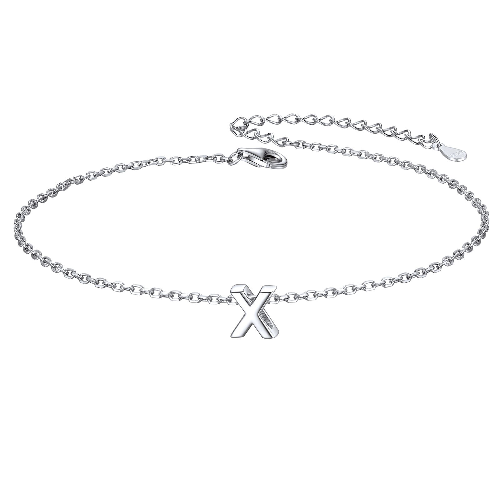 Sterling Silver Initial Cable Chain Ankle Bracelet for