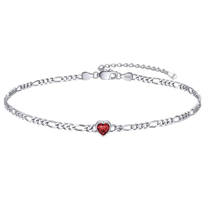 Personalized Sterling Silver Birthstone Dainty Heart Anklet for