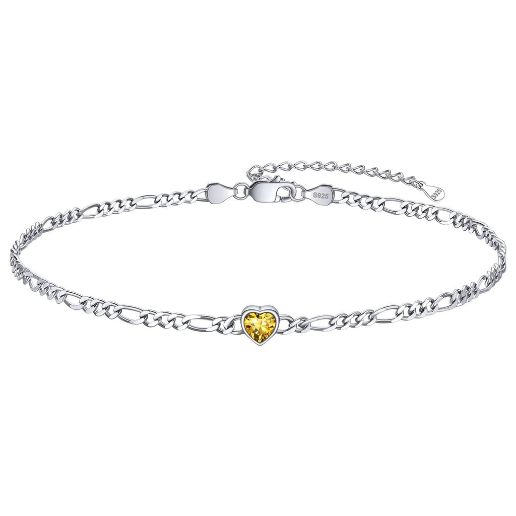 Personalized Sterling Silver Birthstone Dainty Heart Anklet for