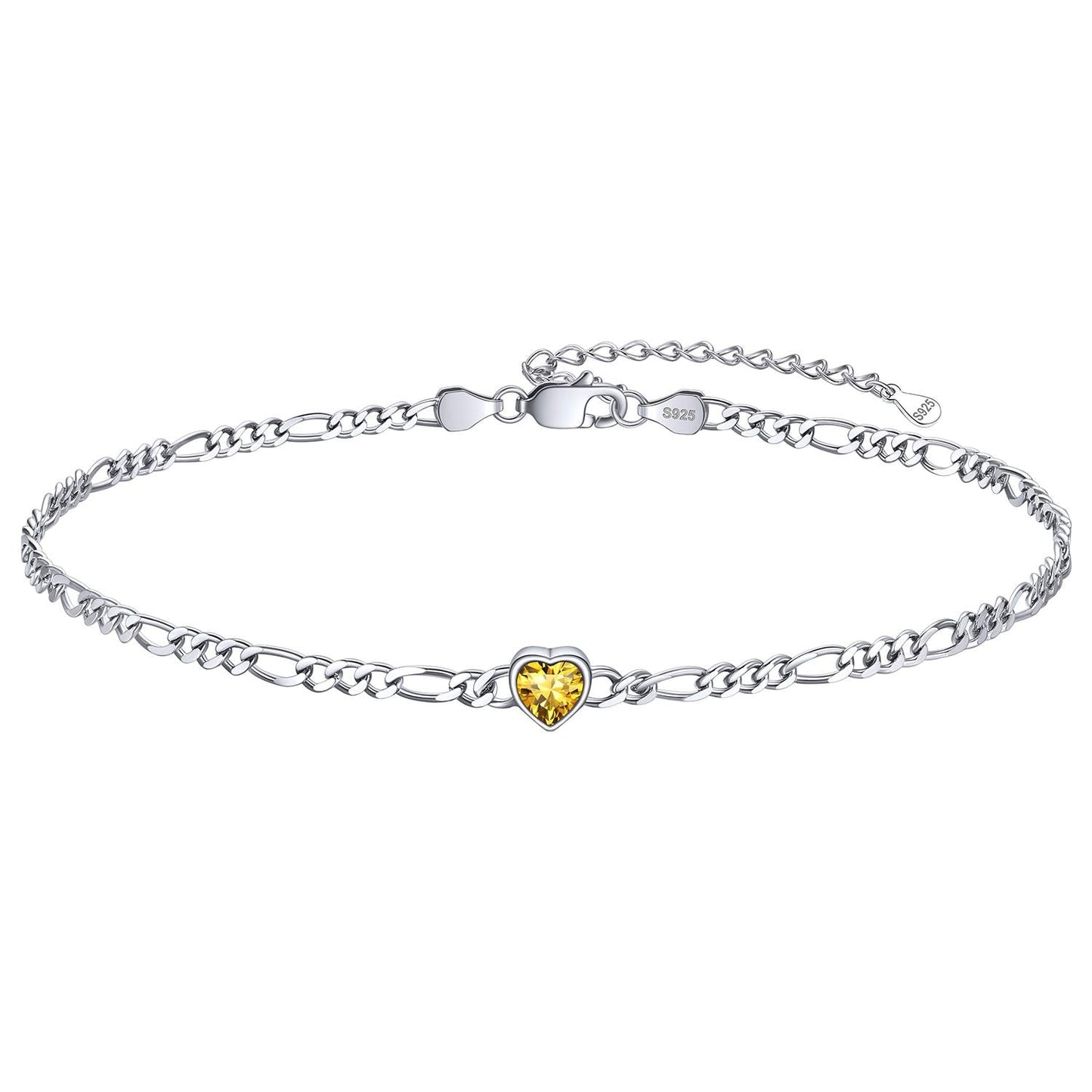 Personalized Sterling Silver Birthstone Dainty Heart Anklet for