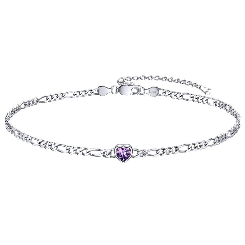 Personalized Sterling Silver Birthstone Dainty Heart Anklet for