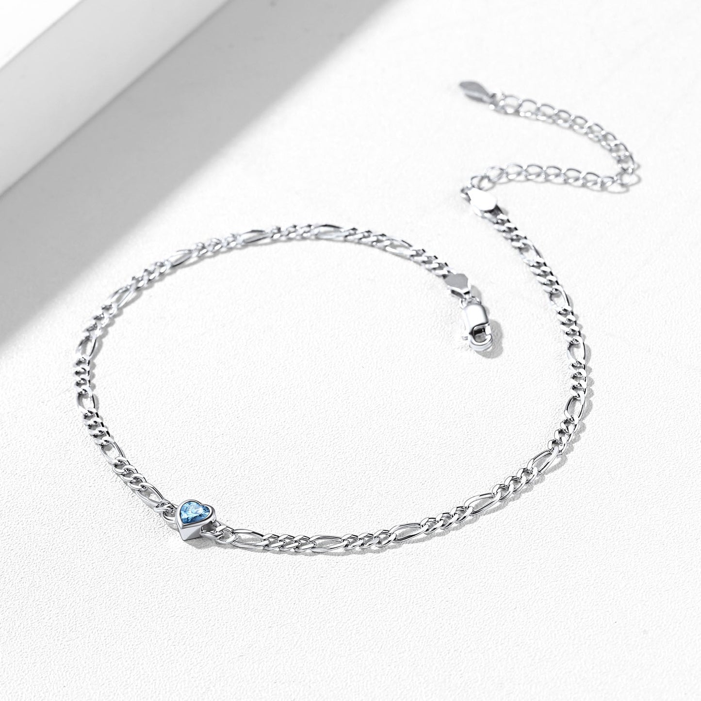 Personalized Sterling Silver Birthstone Dainty Heart Anklet for