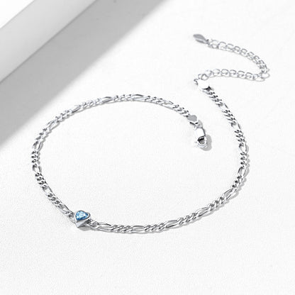 Personalized Sterling Silver Birthstone Dainty Heart Anklet for