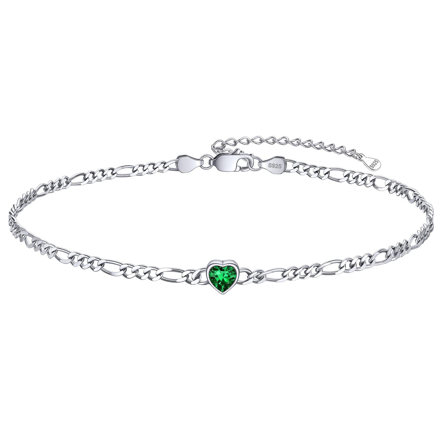 Personalized Sterling Silver Birthstone Dainty Heart Anklet for
