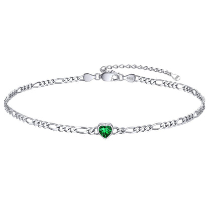 Personalized Sterling Silver Birthstone Dainty Heart Anklet for