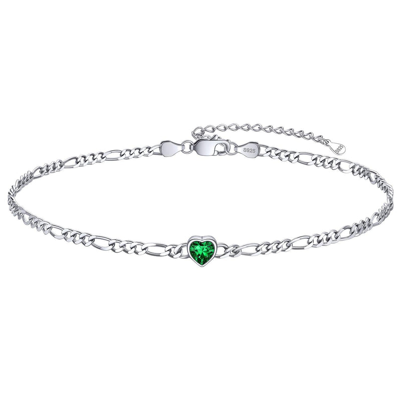 Personalized Sterling Silver Birthstone Dainty Heart Anklet for