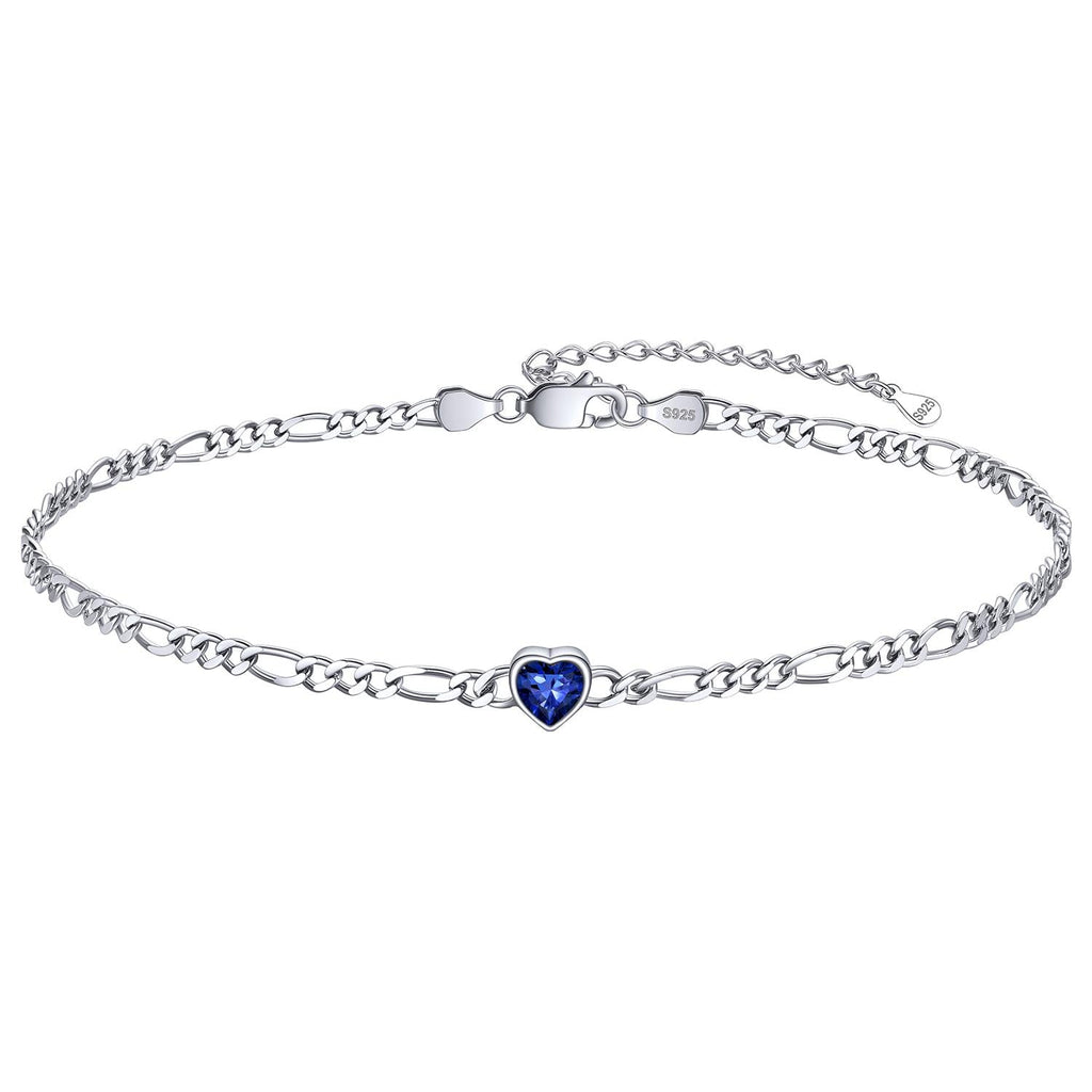 Personalized Sterling Silver Birthstone Dainty Heart Anklet for