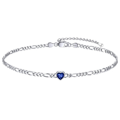 Personalized Sterling Silver Birthstone Dainty Heart Anklet for