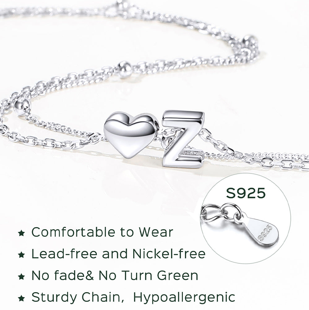 Sterling Silver Initial Heart Layered Anklet for
