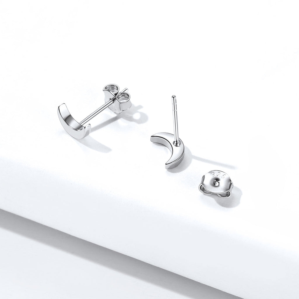 Sterling Silver Moon Stud Earrings for