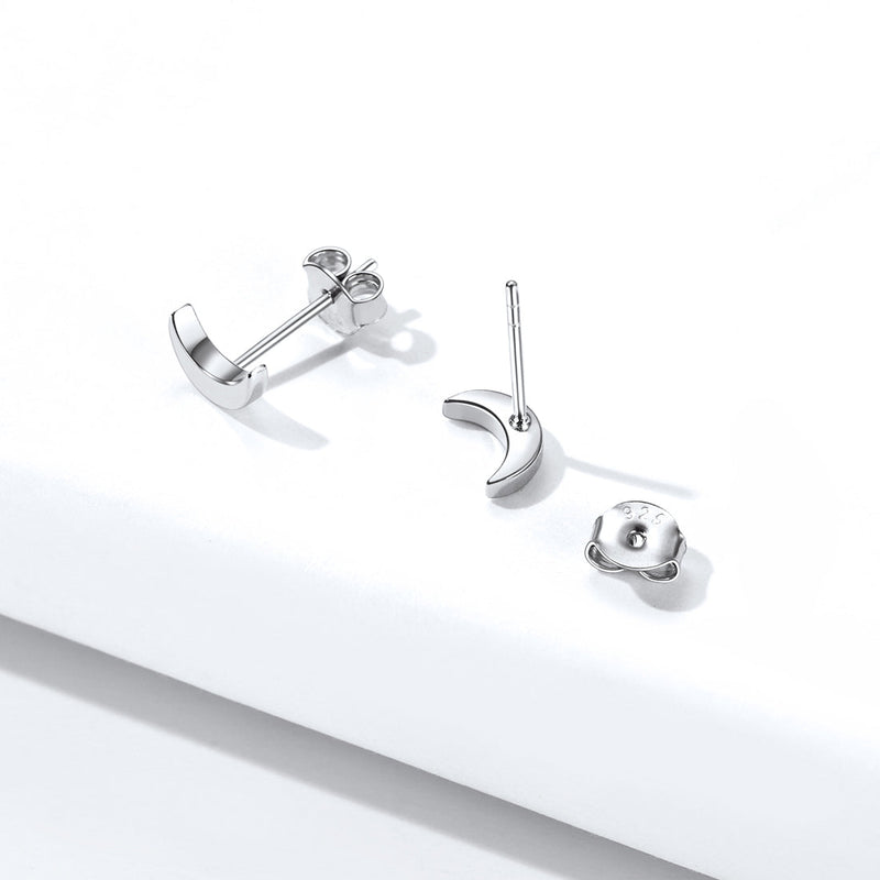 Sterling Silver Moon Stud Earrings for